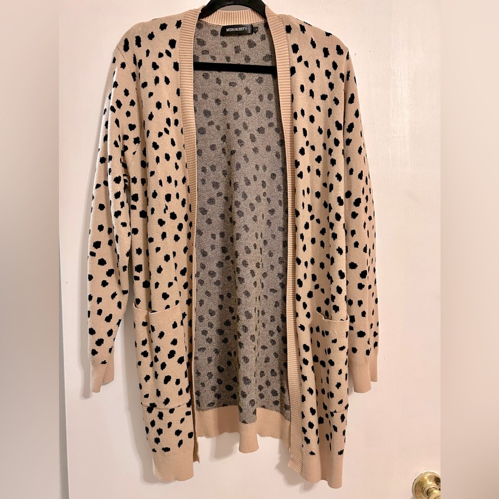 Leopard Print Beige Cardigan Sweater